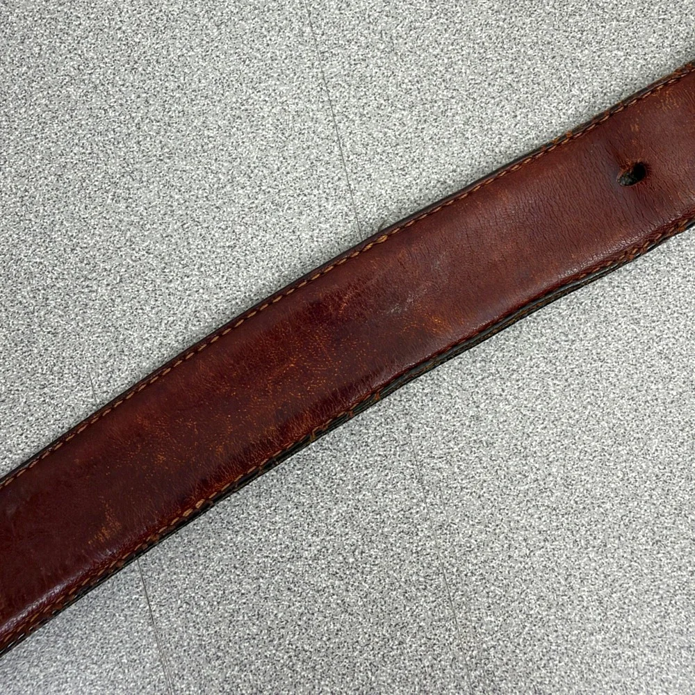 Vera Pelle Belt Mens 30 Brown Leather Stitched Edge Single Prong Buckle Casual
